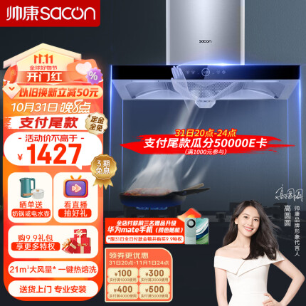 帅康（Sacon）抽油烟机 21大风量家用欧式吸油烟机挥手智控自动清洗T8088
